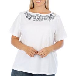 Coral Bay Plus Embellished Jeweled Shell Short Sleeve Top