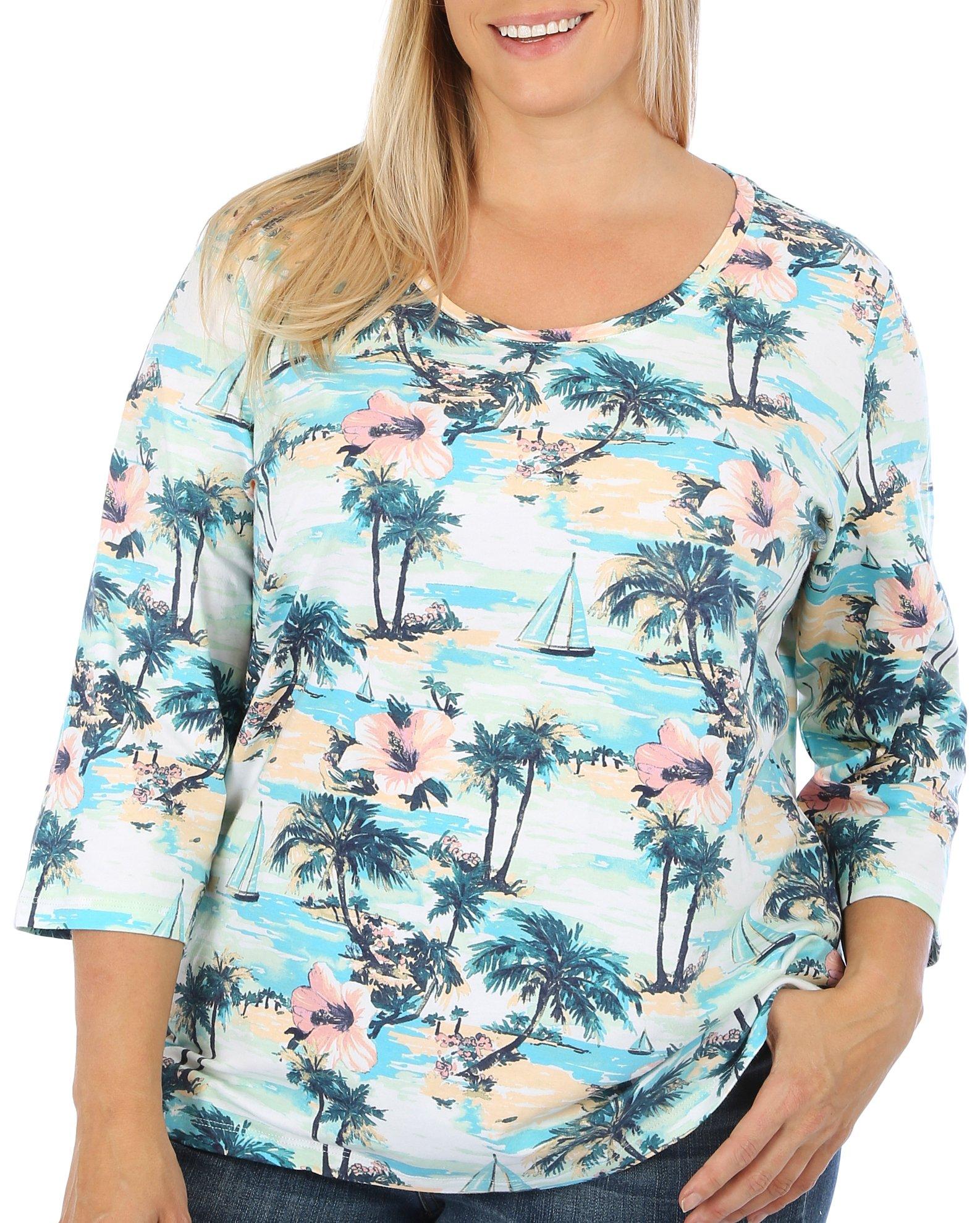 Coral Bay Plus Scenic Print 3/4 Sleeve Top