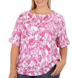 Plus Abstract Roll Tab Sleeve Top