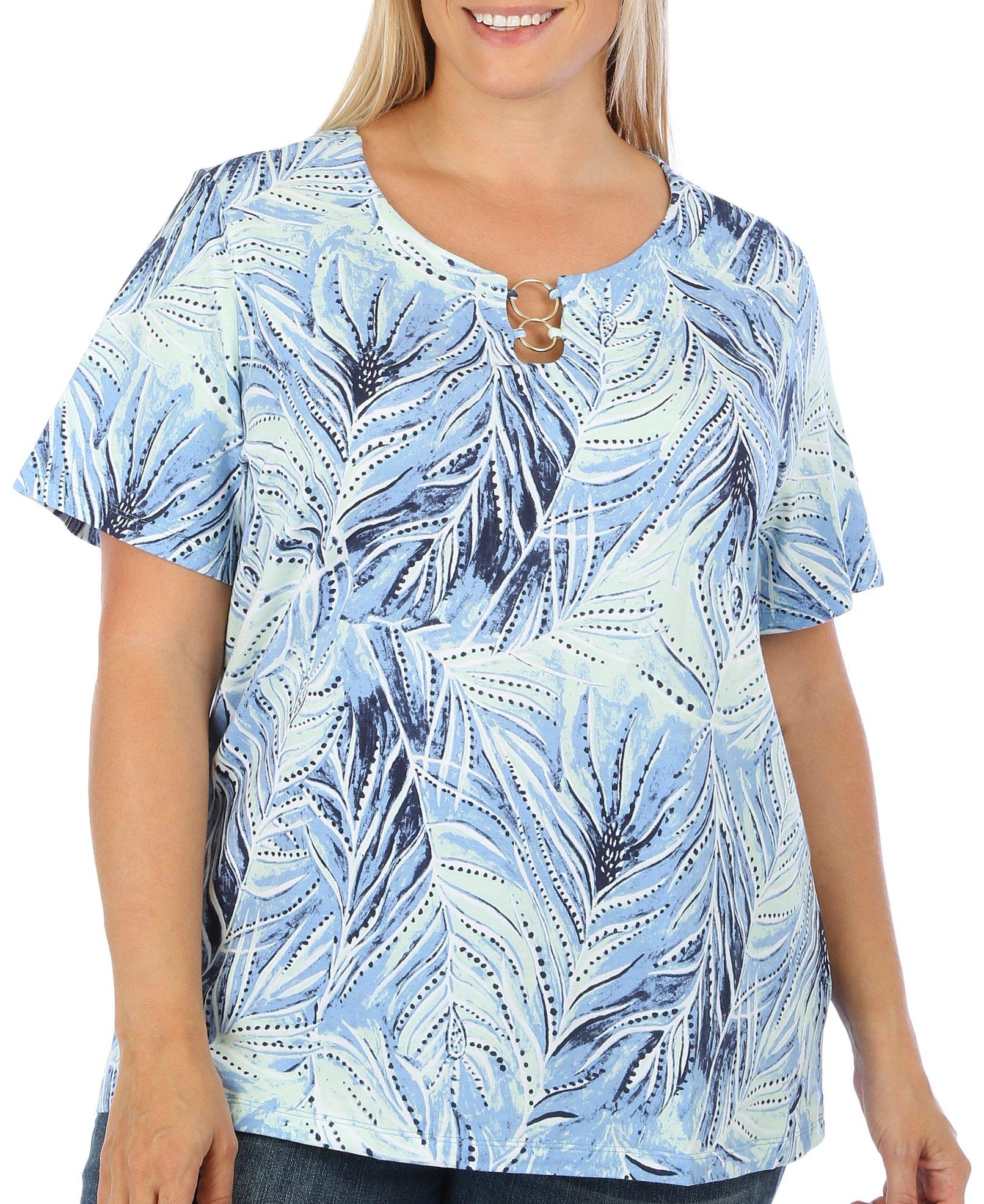 Coral Bay Plus Palm Double O-Ring Keyhole Short Sleeve Top