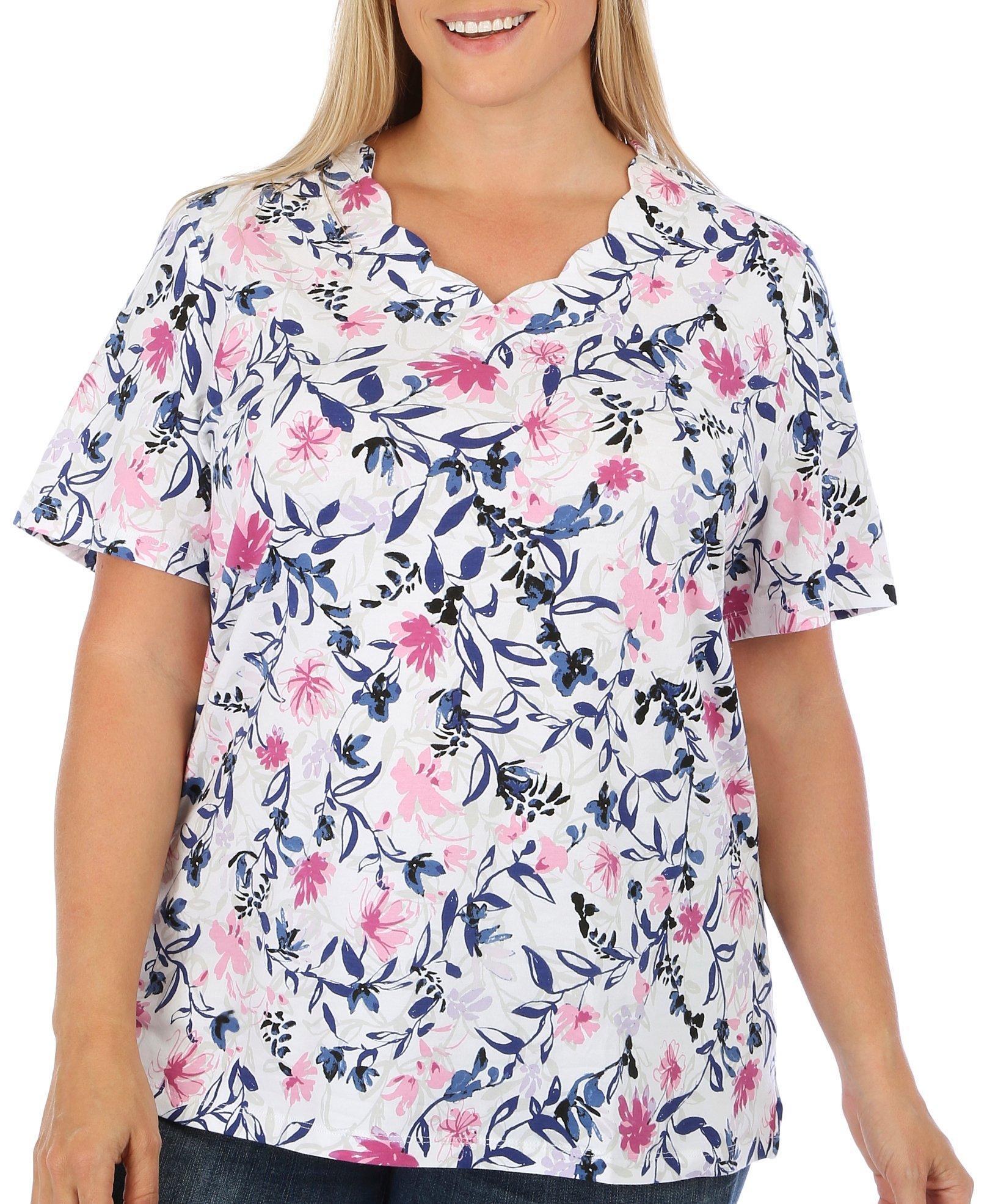 Coral Bay Plus Floral Print Scalloped Edge Top