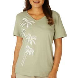 Plus Party Palms Tree V Neck Short Sleeve Top