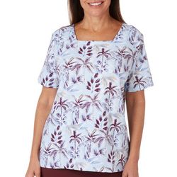 Coral Bay Plus Palm Tree Square Neck Short Sleeve Top