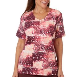 Coral Bay Plus Graphic V Neck Button Short Sleeve Top