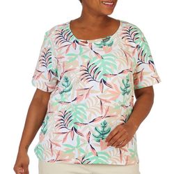 Coral Bay Plus Tropical Bar Scoop Neck Short Sleeve Top