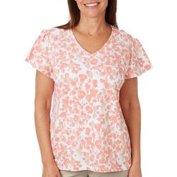 Coral Bay Plus Painted V Neck Short Flounce Sleeve Top