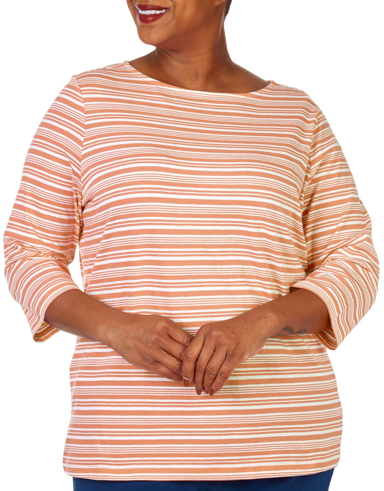 Coral Bay Plus Striped Wide Scoop Neck 3/4 Sleeve Top
