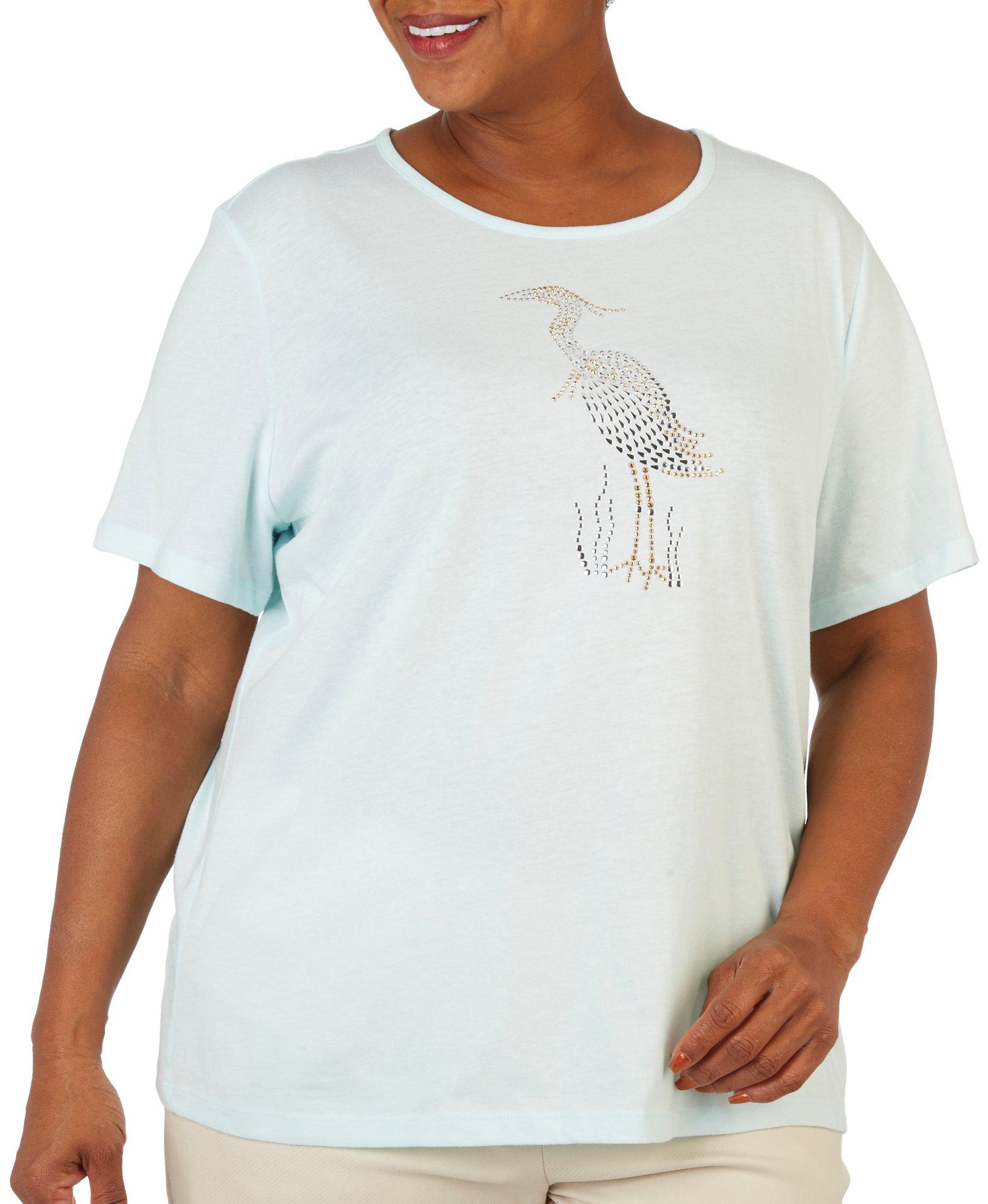 Coral Bay Plus Embellished Heron Short Sleeve Top