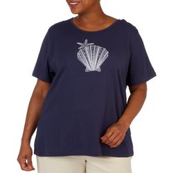 Plus Shell & Starfish Embroidered Short Sleeve Top