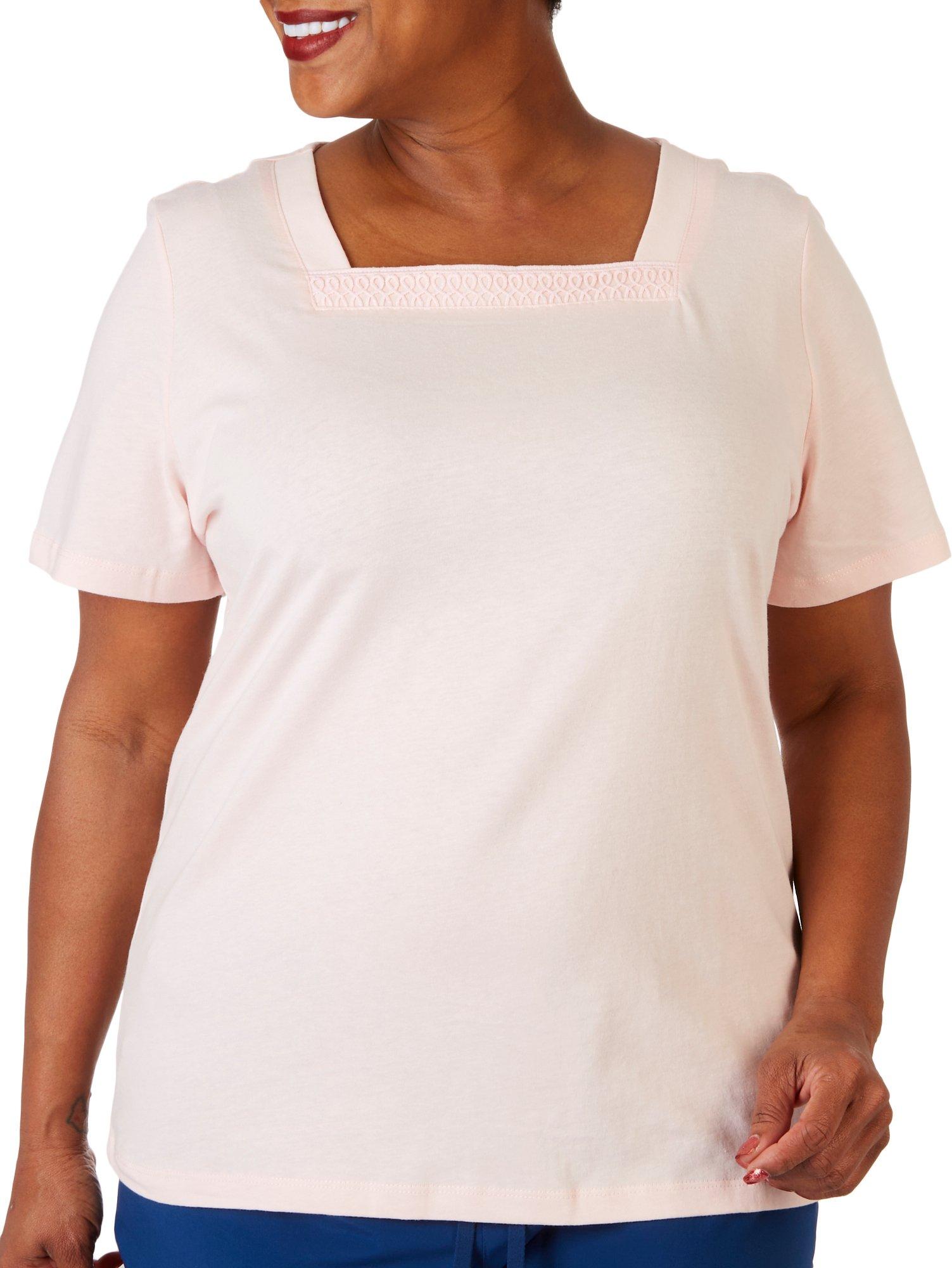 Coral Bay Plus Solid Lace Square Neck Short Sleeve Tee