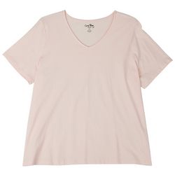 Coral Bay Plus Solid Classic V-Neck Short Sleeve Top