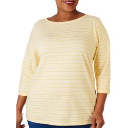 Coral Bay Plus Striped Wide Scoop Neck 3/4 Sleeve Top