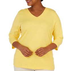 Coral Bay Plus Solid V-Neck 3/4 Sleeve Tee