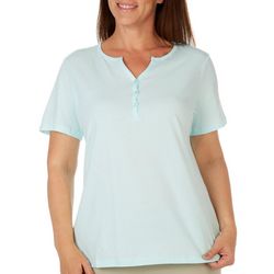 Coral Bay Plus Solid Henley Short Sleeve Top