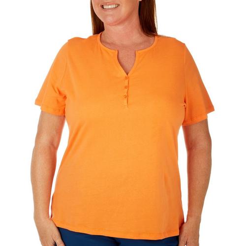 Coral Bay Plus Solid Henley Short Sleeve Top