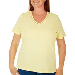 Coral Bay Plus Solid V-Neck Cut Out Short Sleeve Top