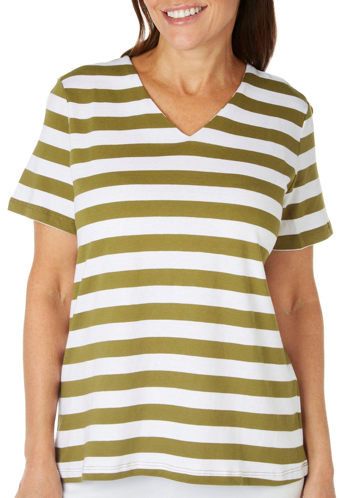Coral Bay Plus Striped V-Neck Short Sleeve Top
