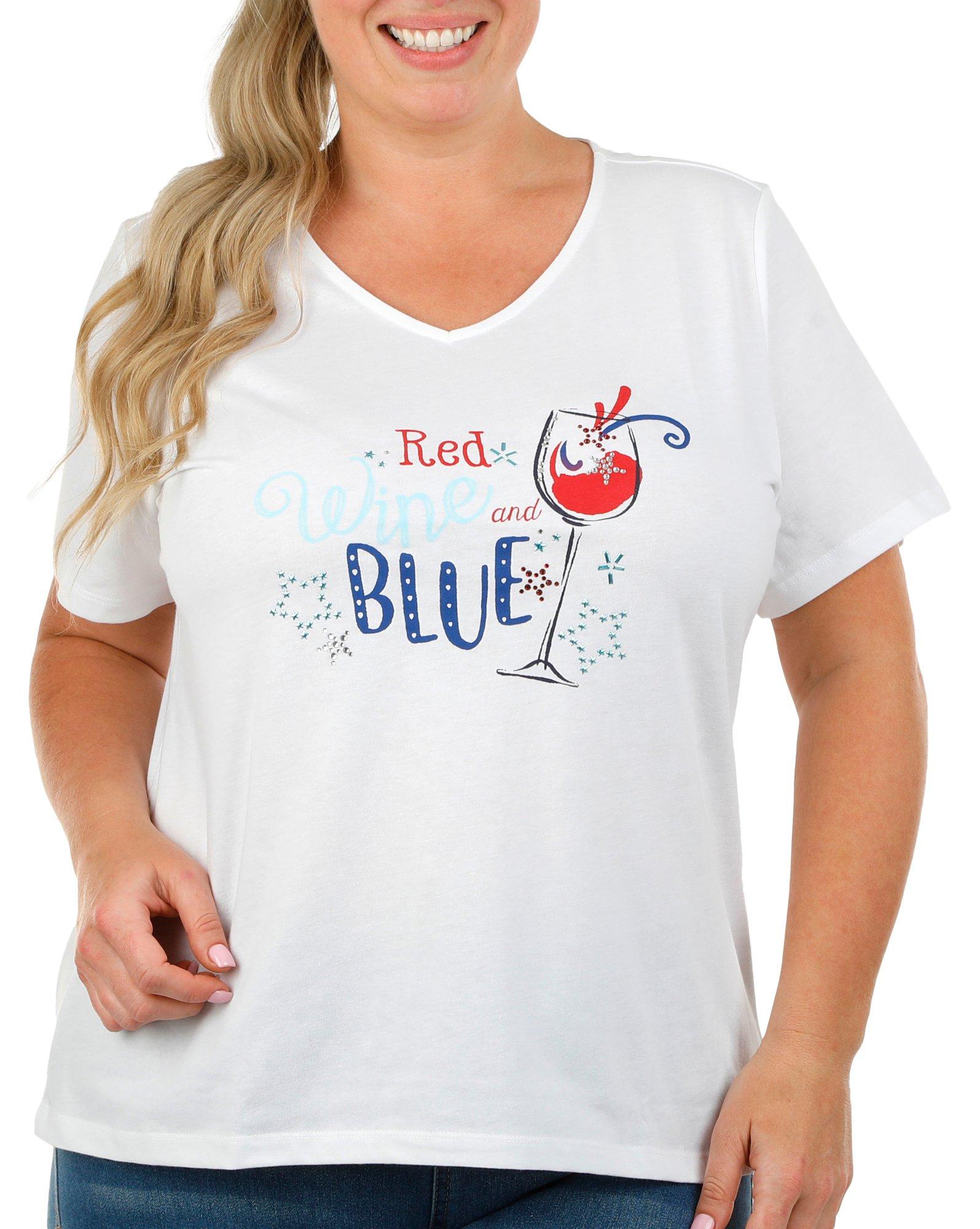 Plus Red Wine and Blue Short Sleeve Top