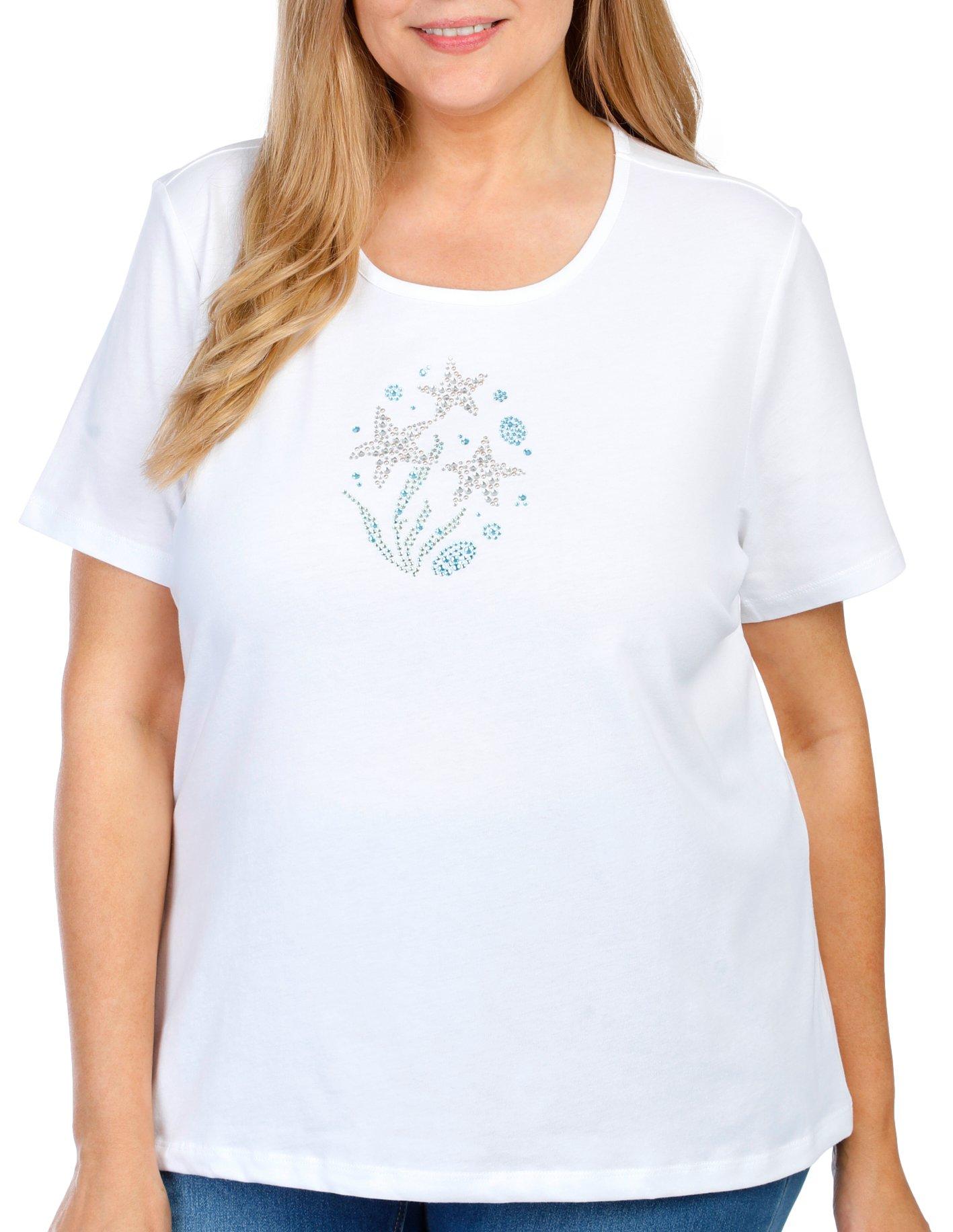 Plus Jeweled Under The Sea Short Sleeve Top