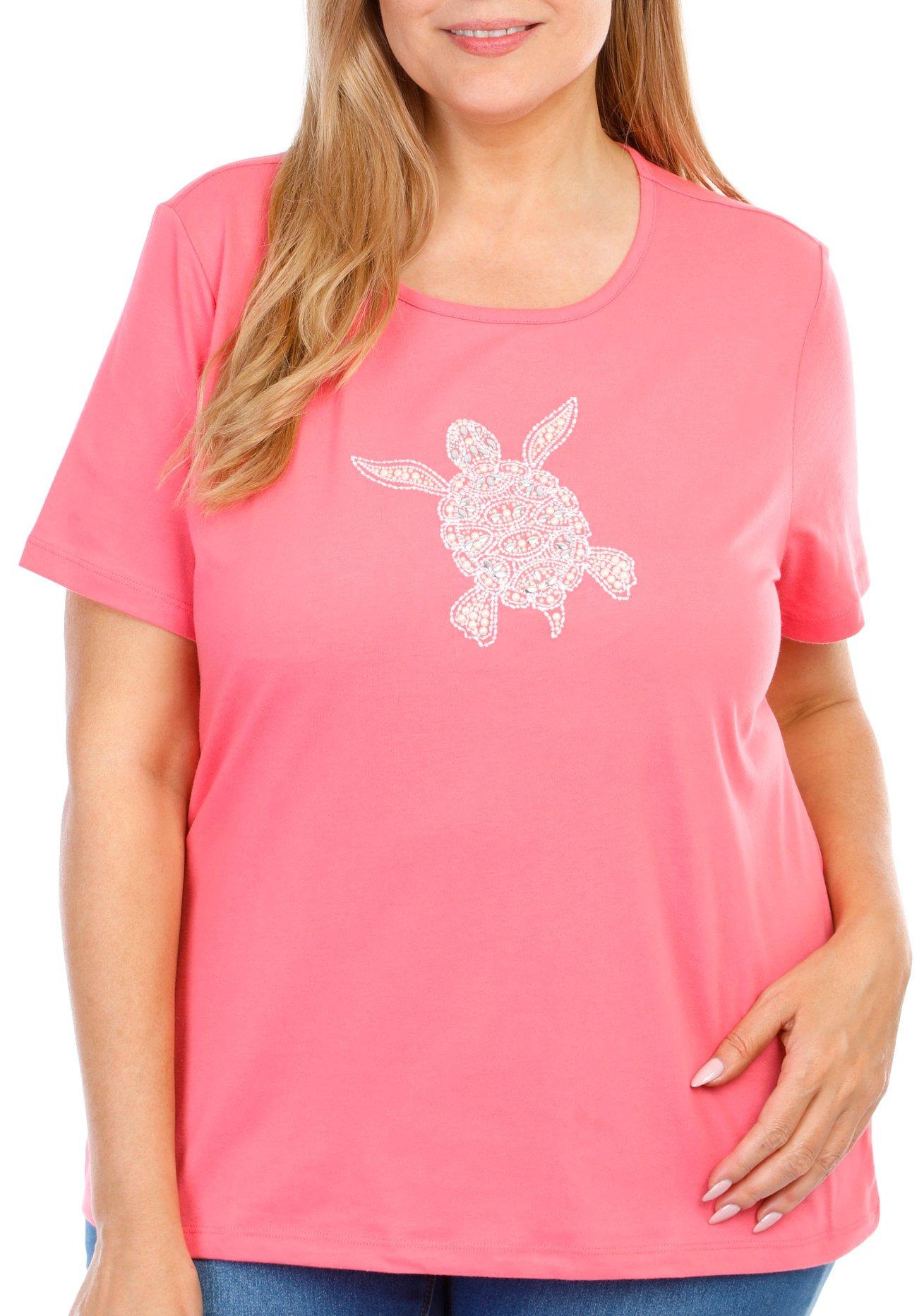 Coral Bay Plus Solid Embroidered Sea Turtle Tee