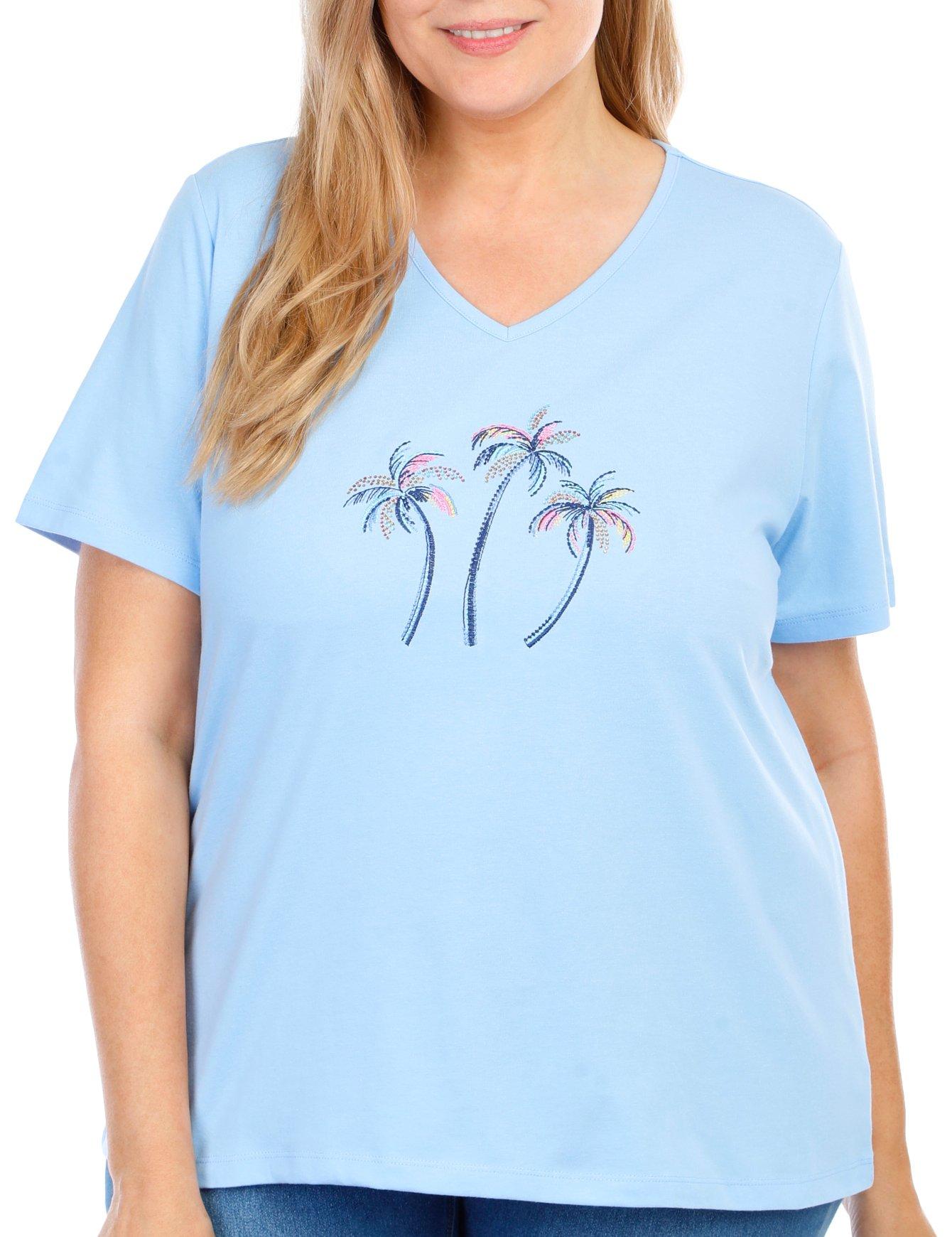 Plus Embroidered Palm Short Sleeve Top