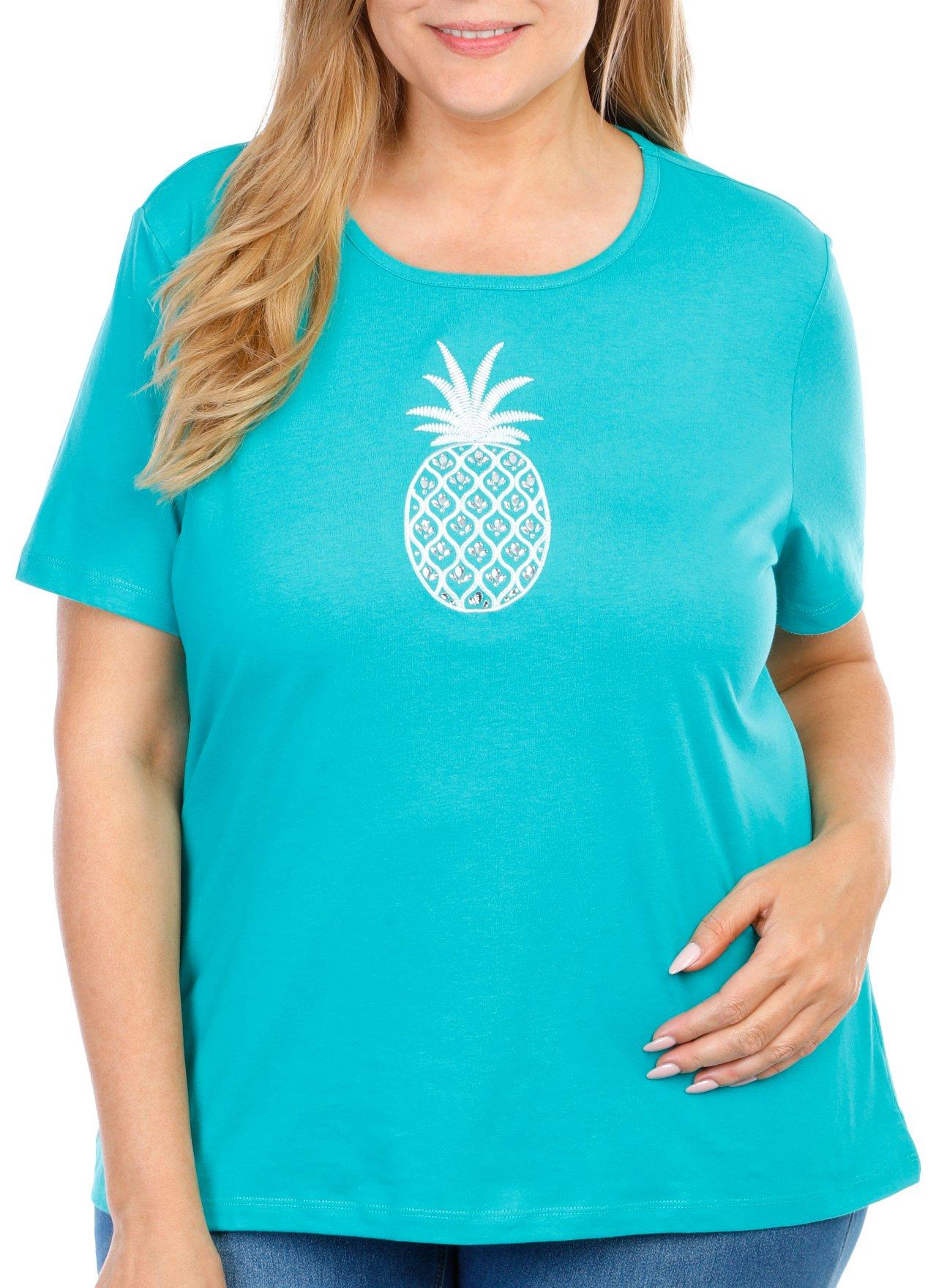 Coral Bay Plus Solid Embroidered Pineapple Tee