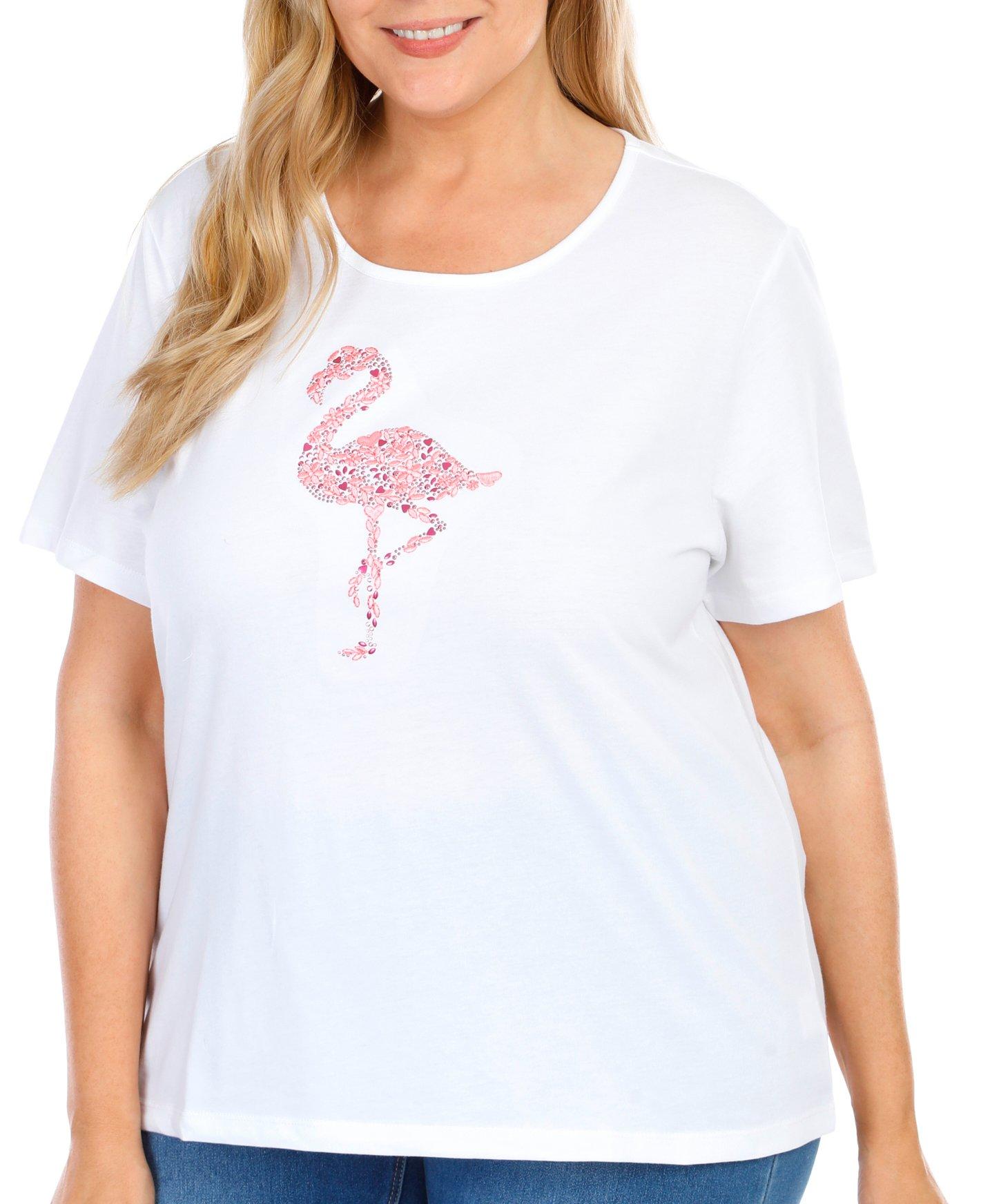 Plus Jewelled Flamingo Short Sleeve Top