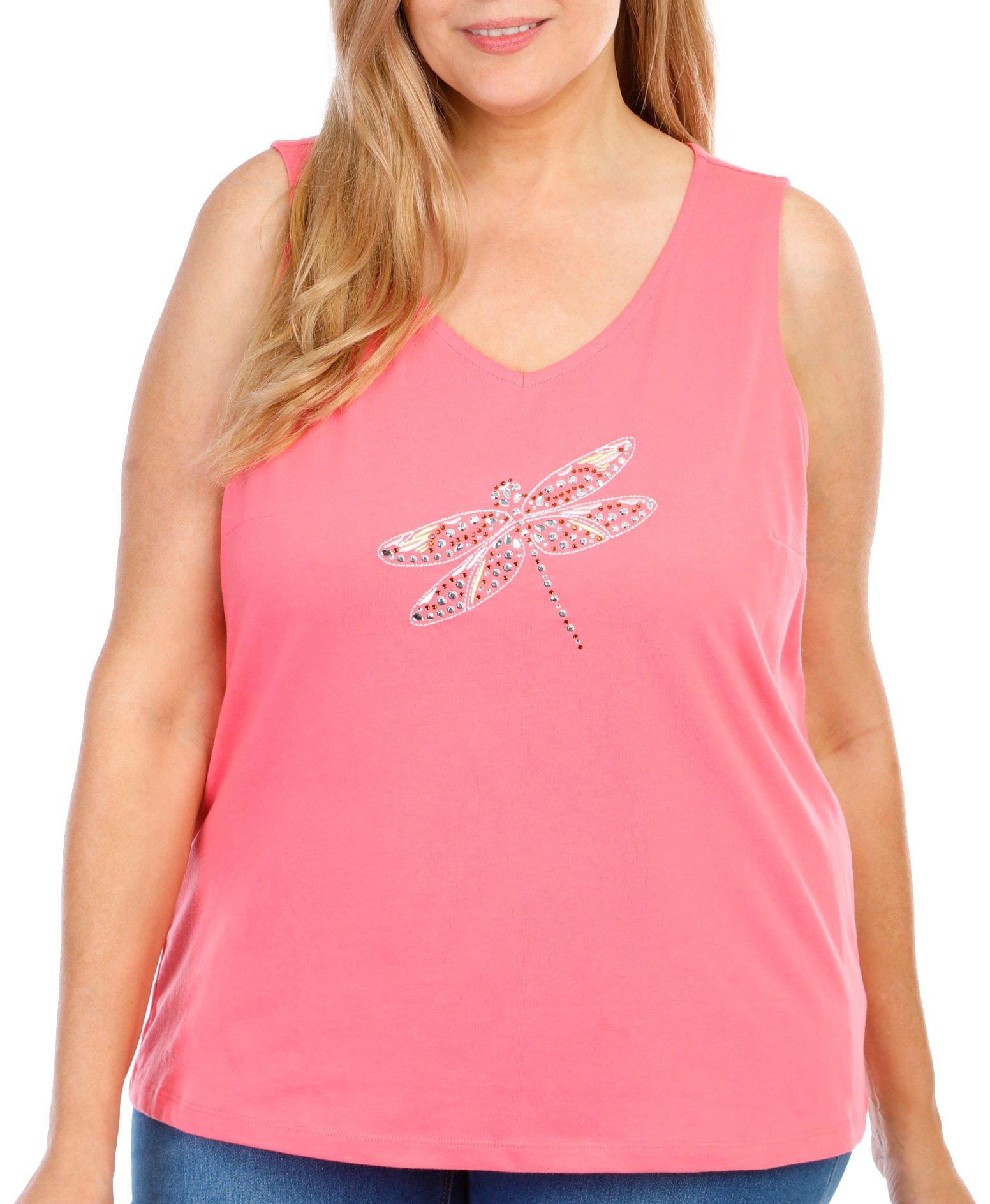 Coral Bay Plus Embellished Dragonfly Sleeveless Top