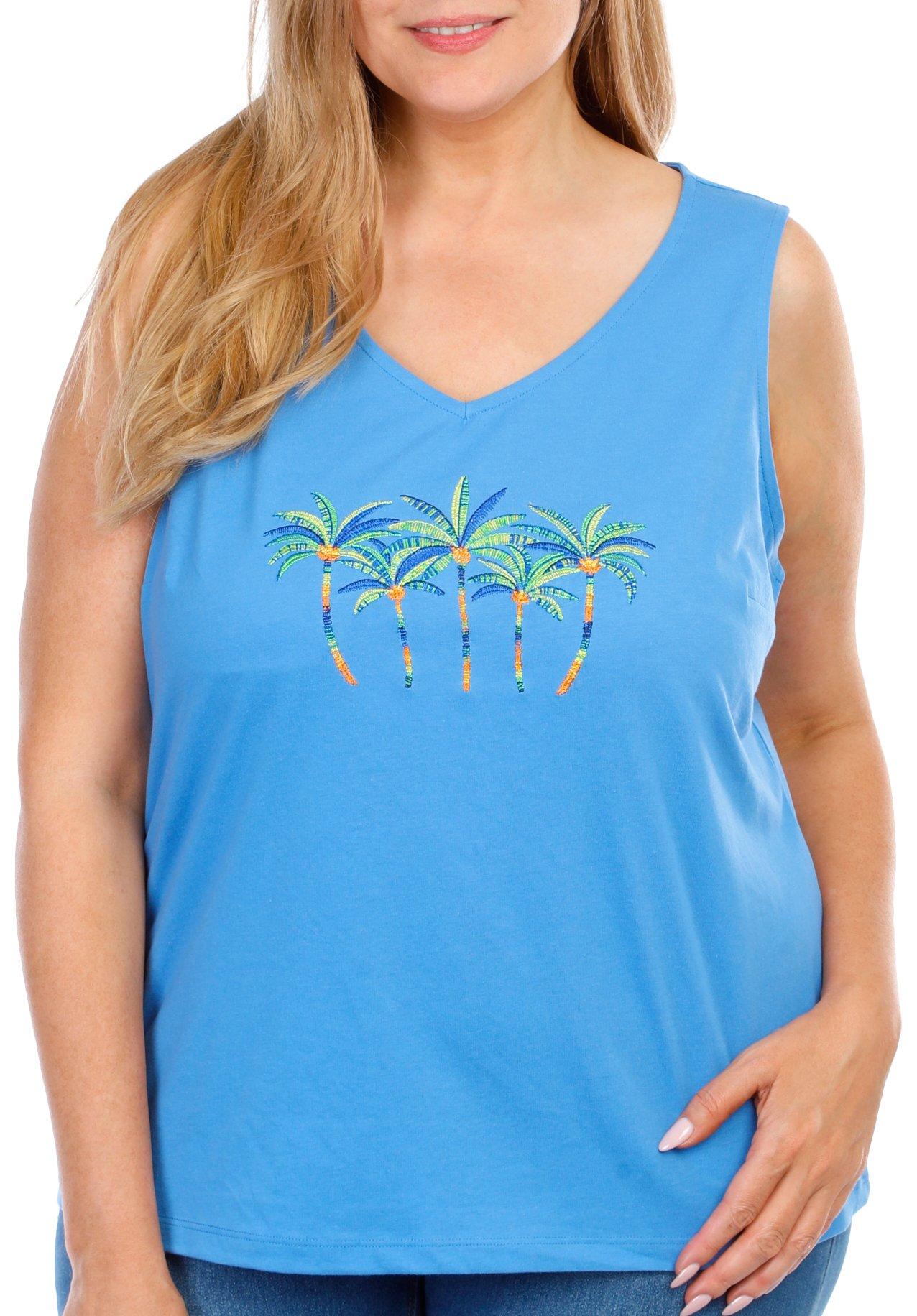Coral Bay Plus Embroidered Palms Sleeveless Top