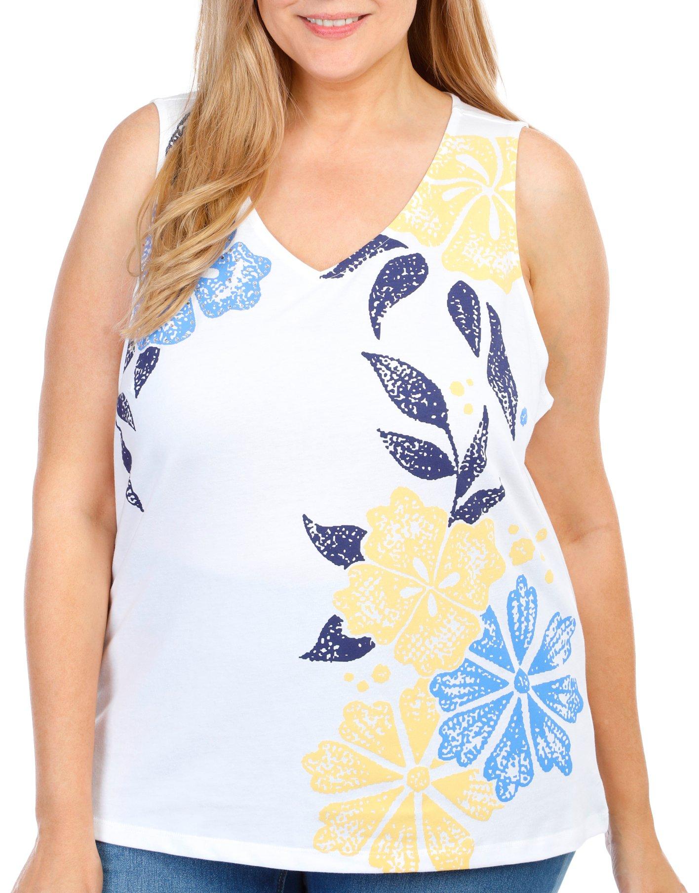 Coral Bay Plus Embellished Flowers Sleeveless Top