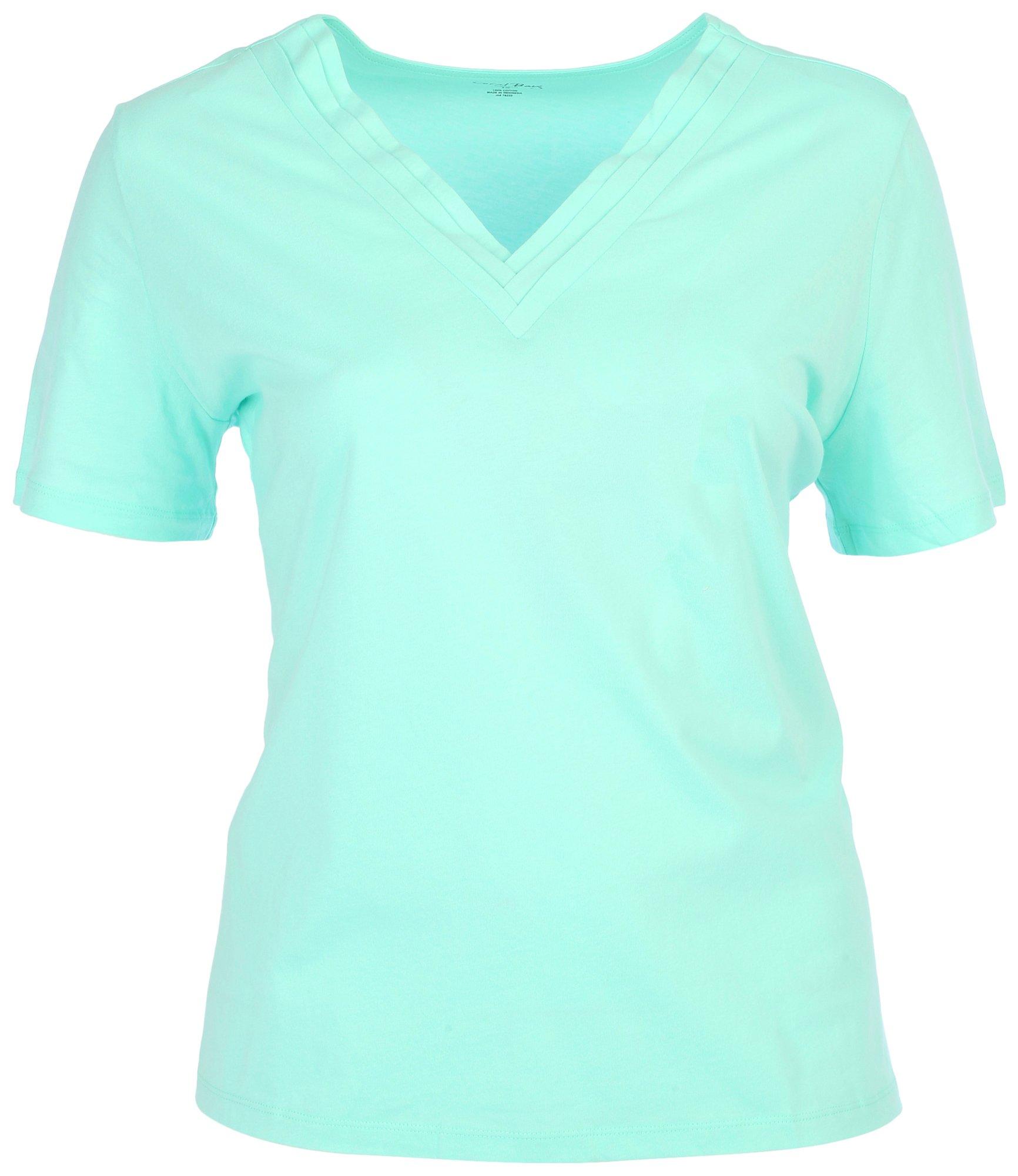 Coral Bay Plus Solid Layered V-Neckline Short Sleeve Top