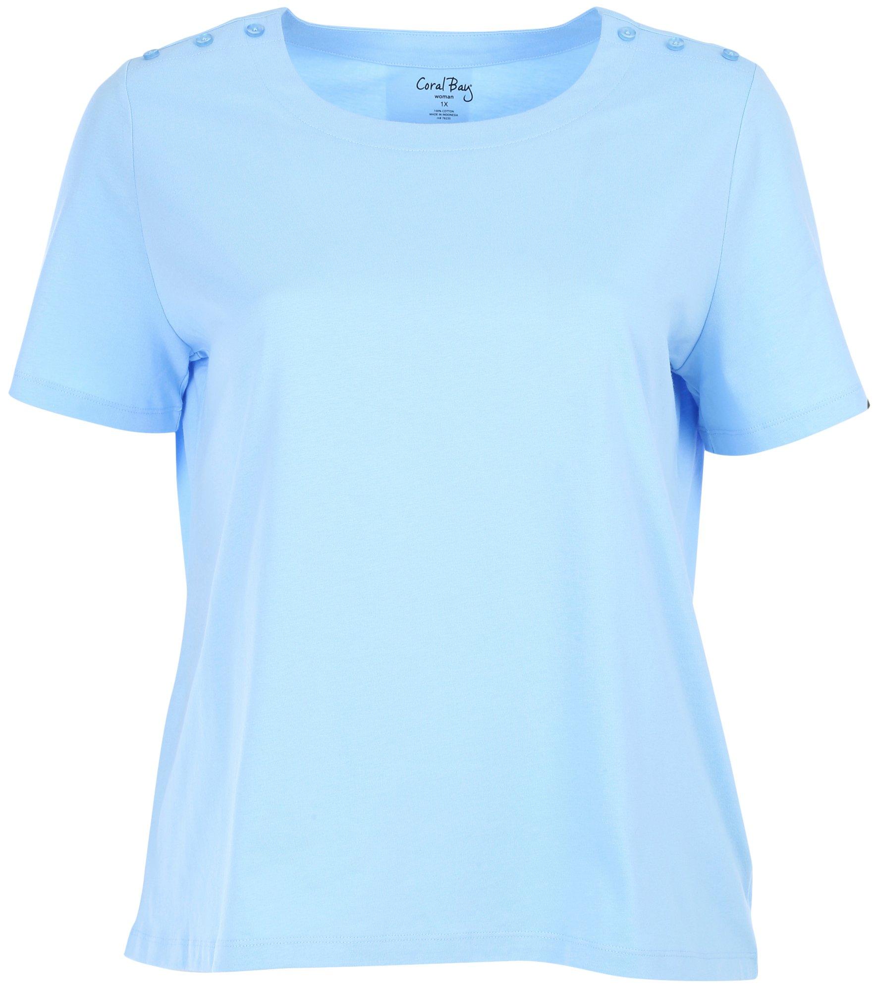 Coral Bay Plus Solid Button Accent Short Sleeve