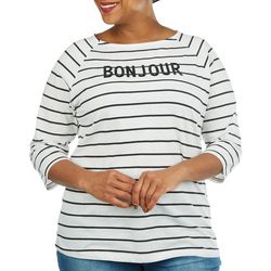 Coral Bay Womens Striped Bonjour 3/4 Sleeve Knit Top