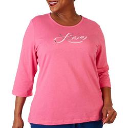 Plus Embroidered Embellished Love 3/4 Sleeve Top