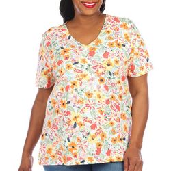 Coral Bay Plus Floral Print Henley Short Sleeve Top