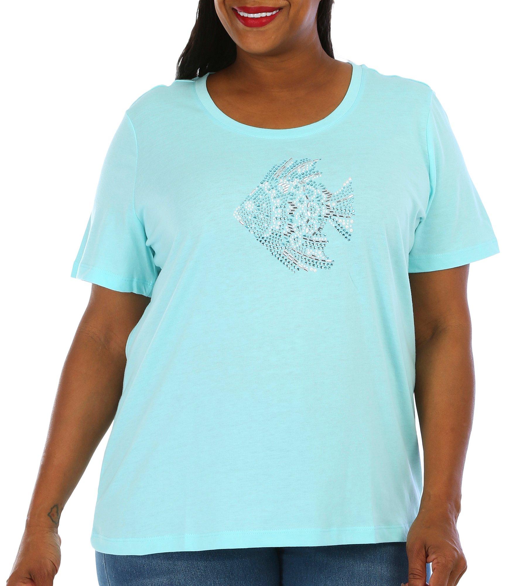 Coral Bay Plus Jewelled Fish Short Sleeve Top