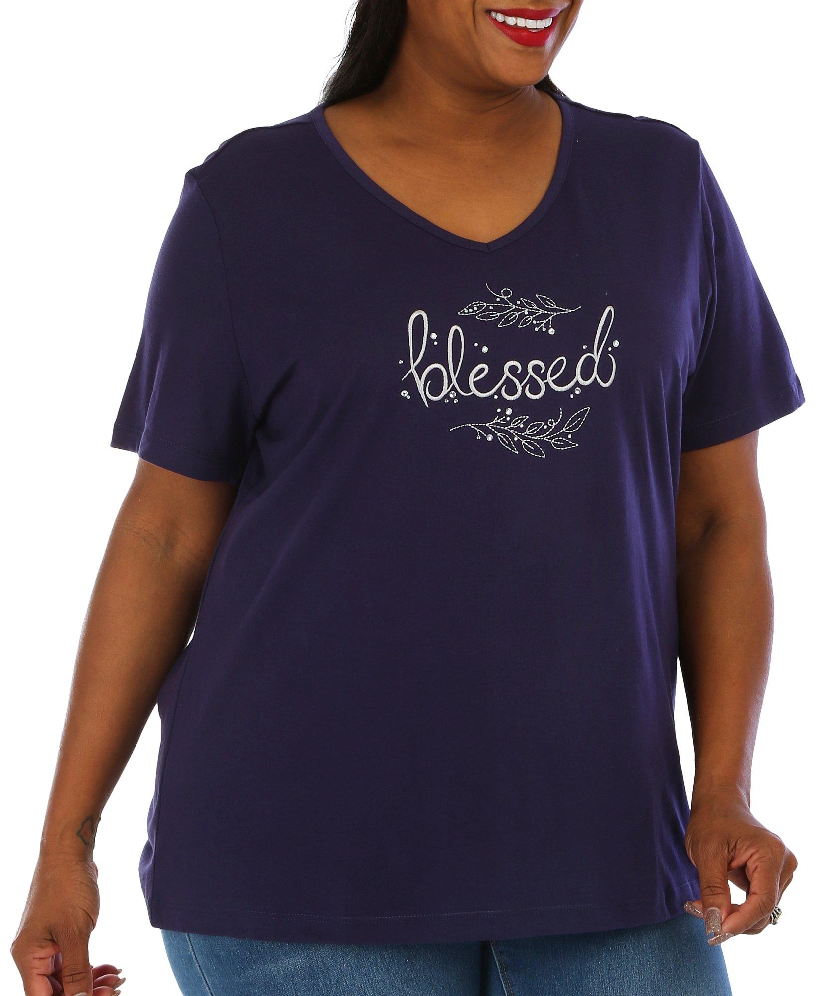 Plus Embroidered Blessed Short Sleeve Tee