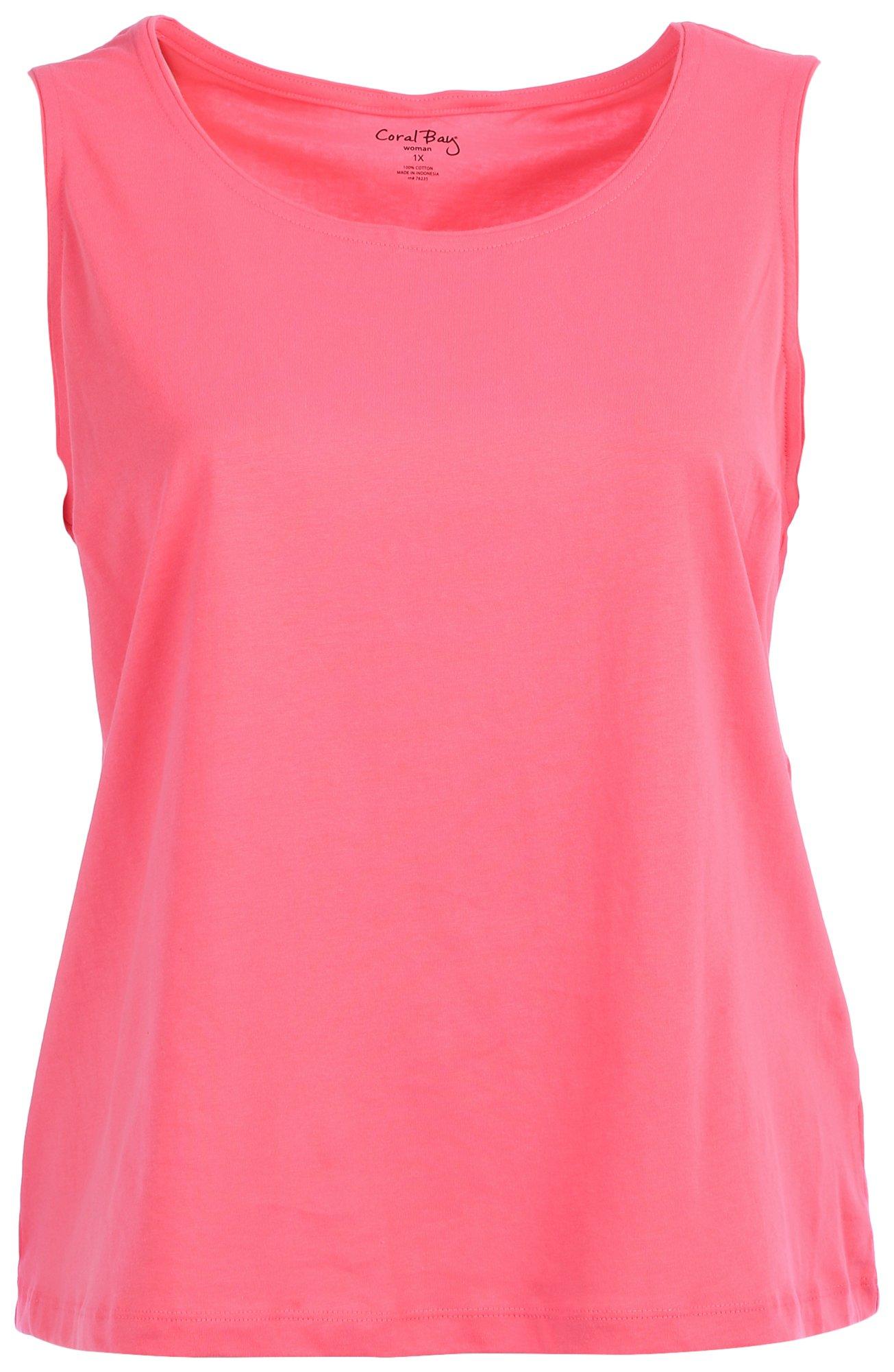 Coral Bay Plus Solid Scoop Neck Sleeveless Top