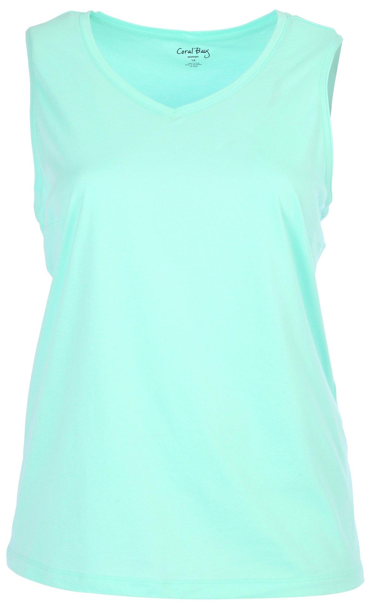 Plus Solid V-Neck Sleeveless Top