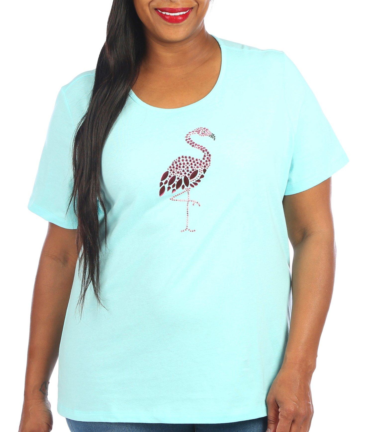 Coral Bay Plus Jewelled Flamingo Short Sleeve Top