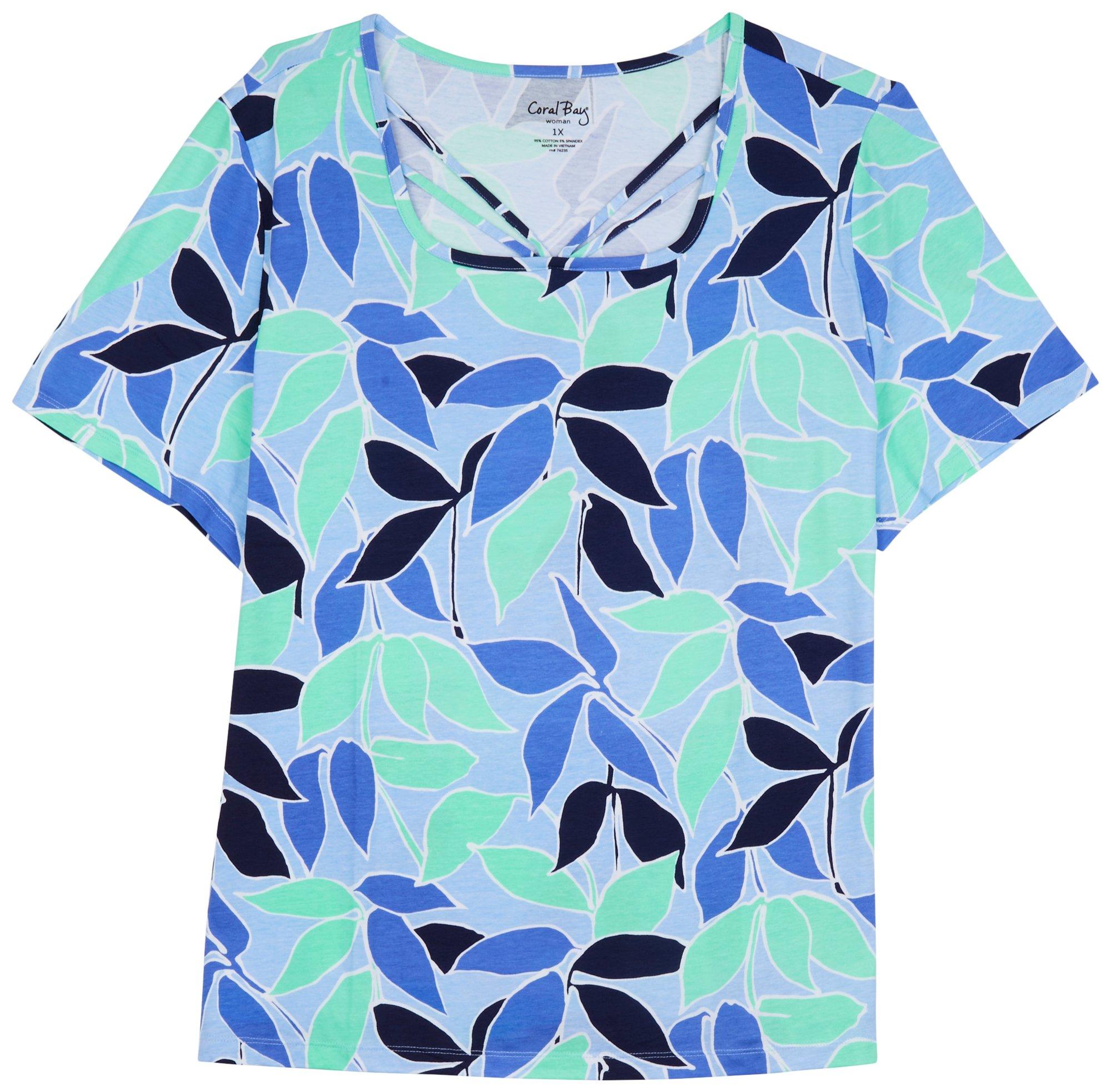 Coral Bay Plus Leaves Print Square Keyhole Top