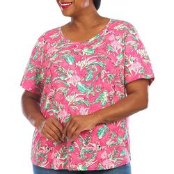 Coral Bay Plus Flamingo Print Short Sleeve Top
