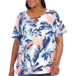 Coral Bay Plus Square Ring Keyhole Short Sleeve Top