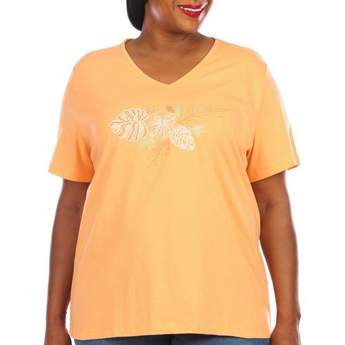 Coral Bay Plus Embroidered Flower Short Sleeve Top