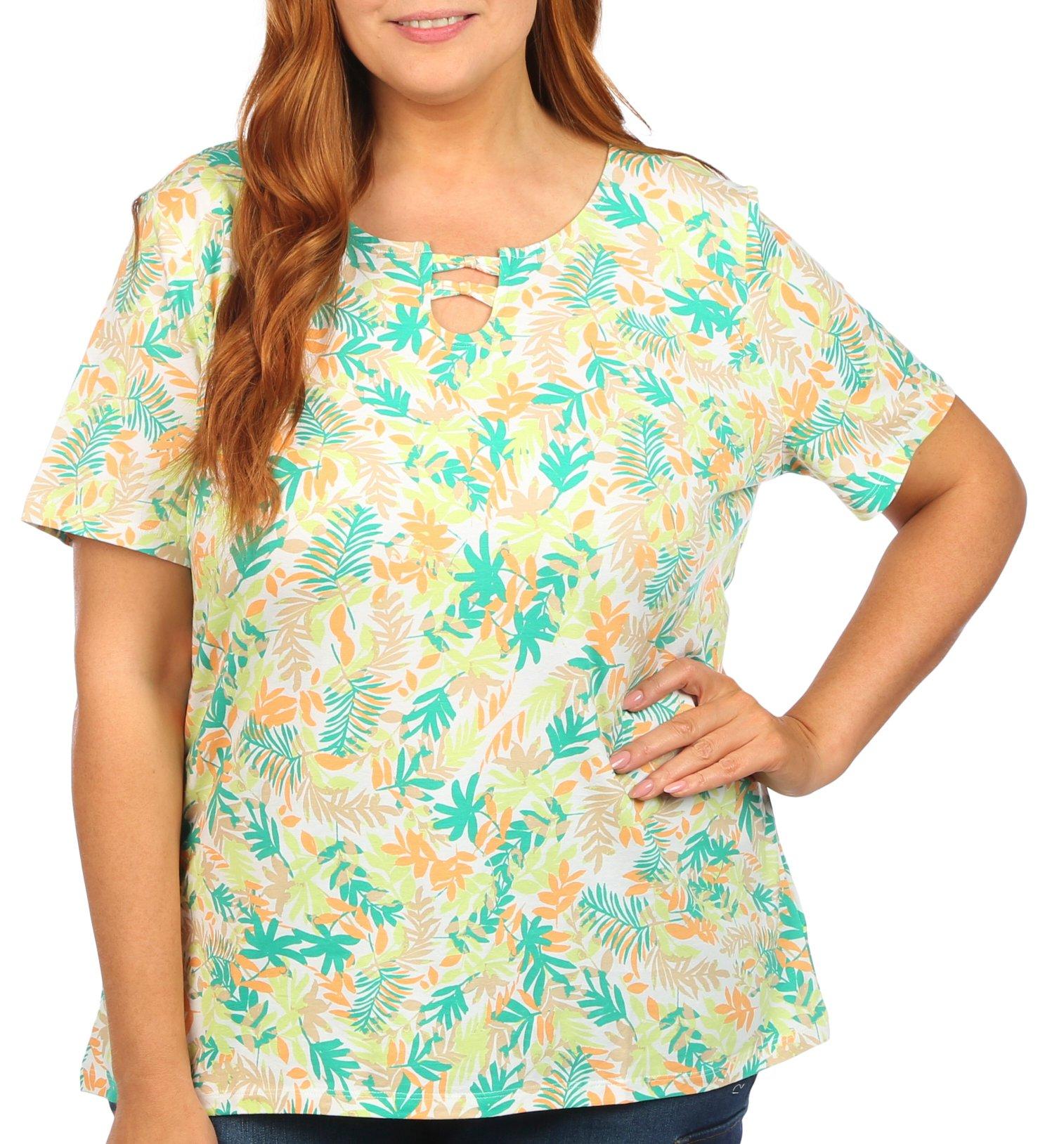 Coral Bay Plus Print Knot Keyhole Short Sleeve Top