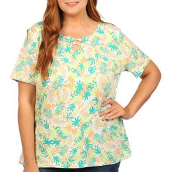 Coral Bay Plus Print Knot Keyhole Short Sleeve Top