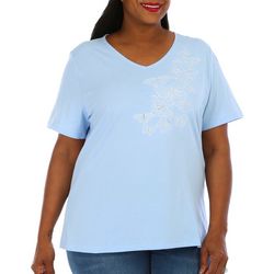 Coral Bay Plus Embroidered Butterflies Short Sleeve Tee