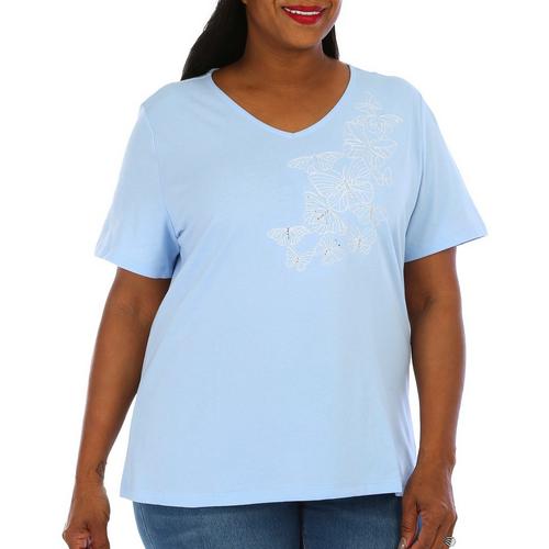 Coral Bay Plus Embroidered Butterflies Short Sleeve Tee