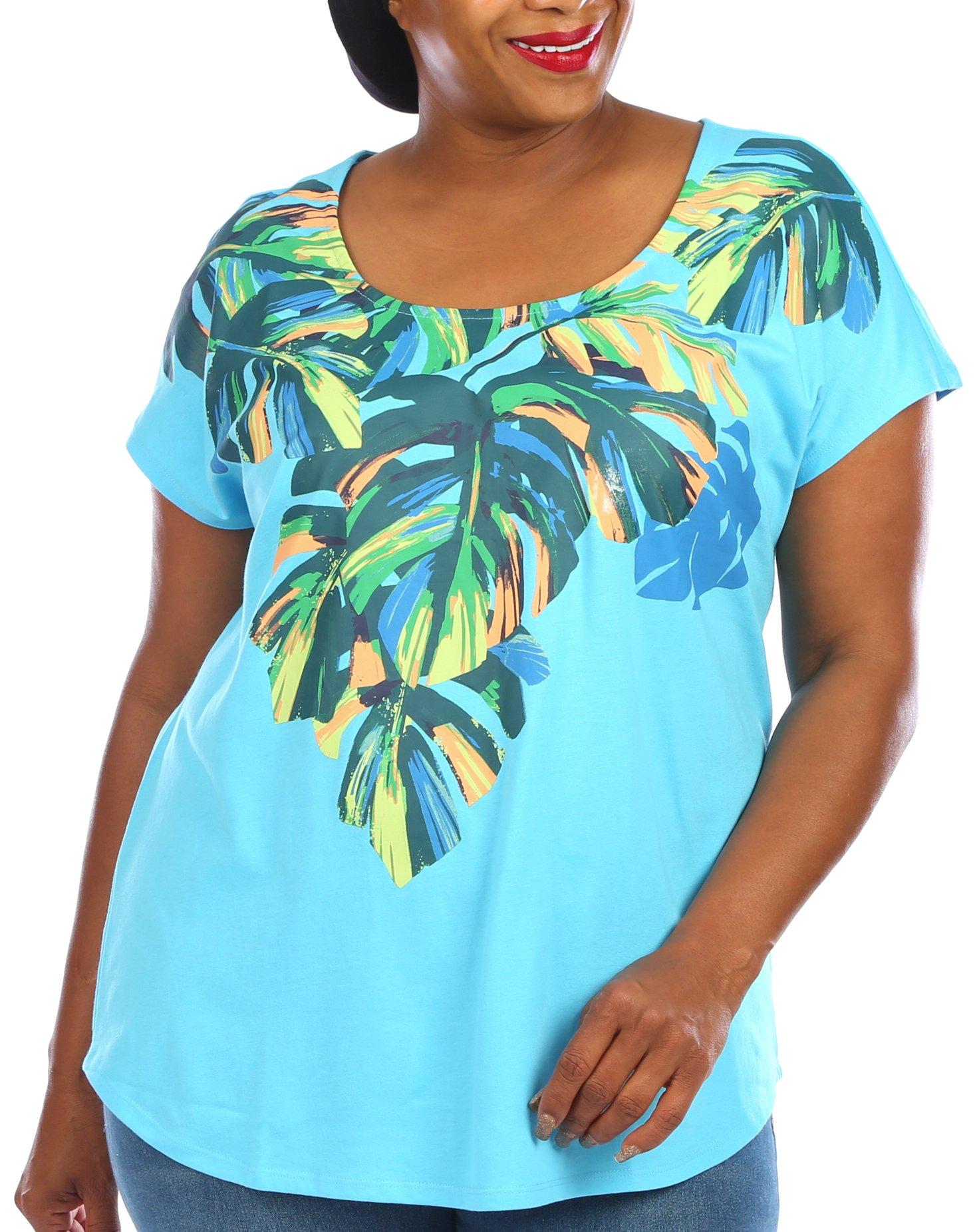 Coral Bay Plus Fronds Dolman Short Sleeve Top