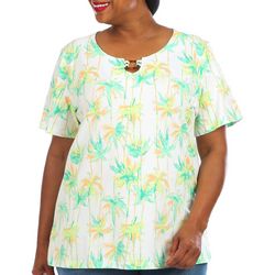 Coral Bay Plus Palms Square-Ring Keyhole Short Sleeve Top